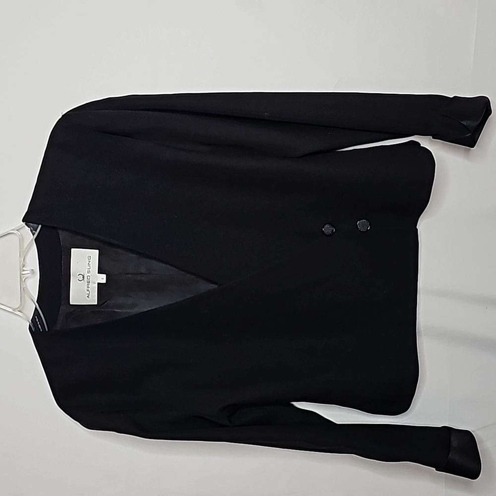 Alfred Sung black dinner cocktail holiday long sleeve thin blazer jacket sz 6